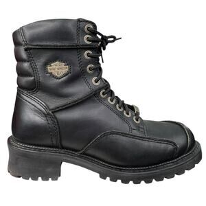 Harley Davidson Women’s Casper Black Leather Moto Logger Boots Size US 10